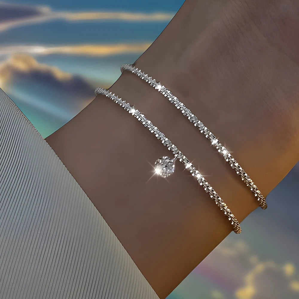 Shiny Silver Heart Chain Bracelets Set