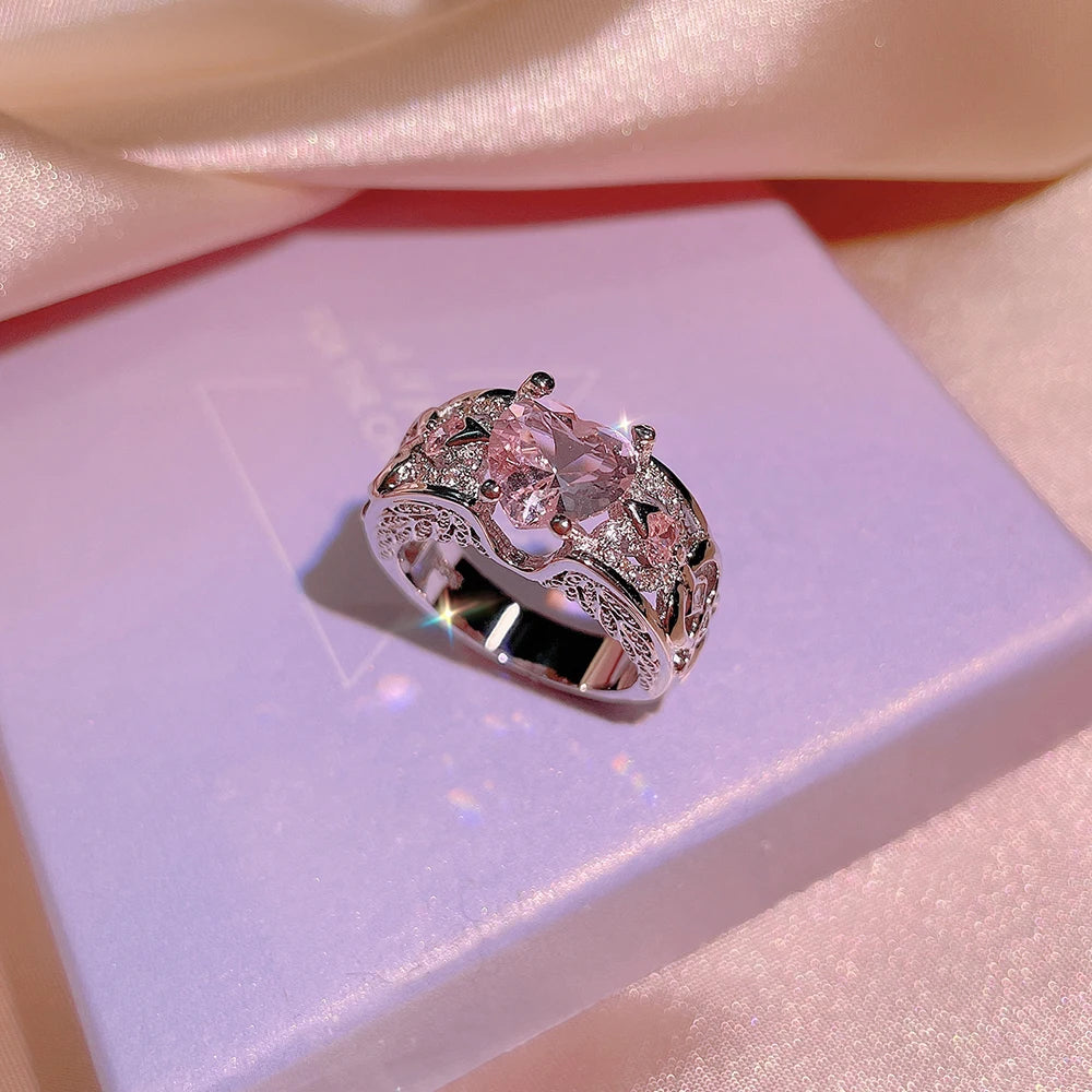 Classic 925 Silver Pink Zircon Engagement Ring