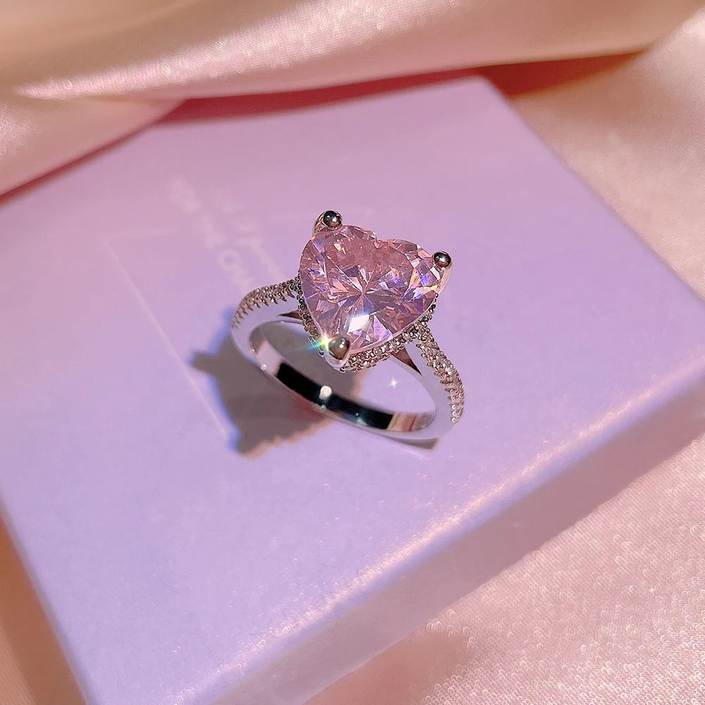 Classic 925 Silver Pink Zircon Engagement Ring