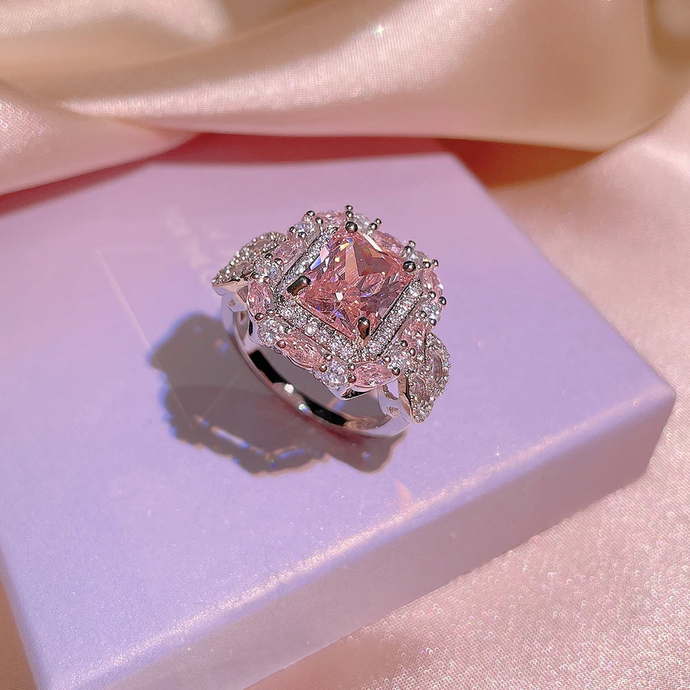 Classic 925 Silver Pink Zircon Engagement Ring