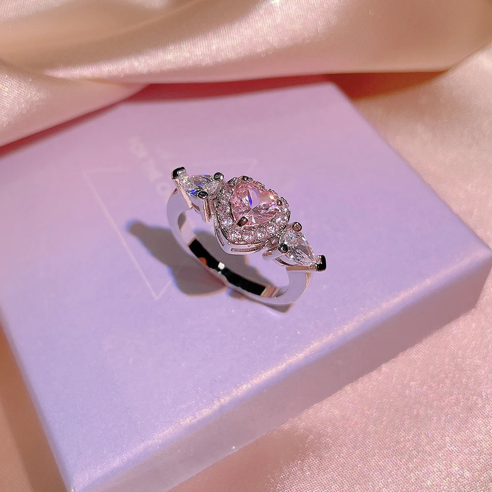 Classic 925 Silver Pink Zircon Engagement Ring