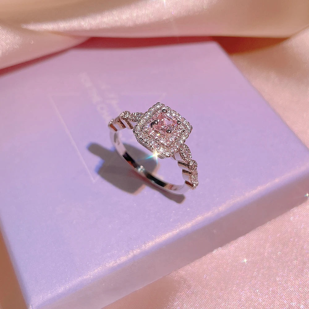 Classic 925 Silver Pink Zircon Engagement Ring