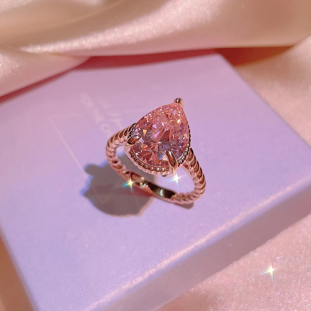 Classic 925 Silver Pink Zircon Engagement Ring