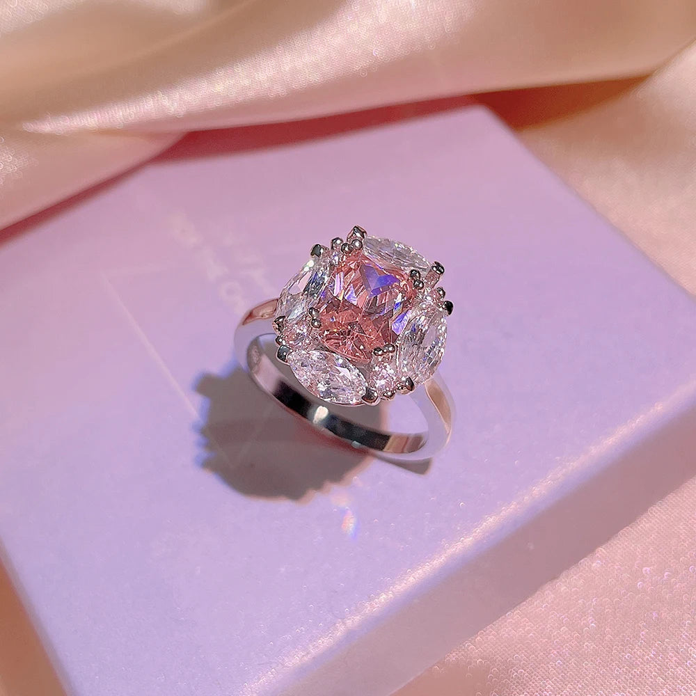 Classic 925 Silver Pink Zircon Engagement Ring