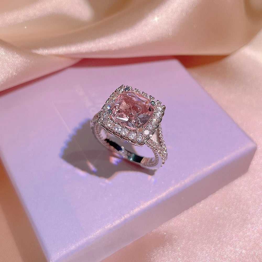 Classic 925 Silver Pink Zircon Engagement Ring