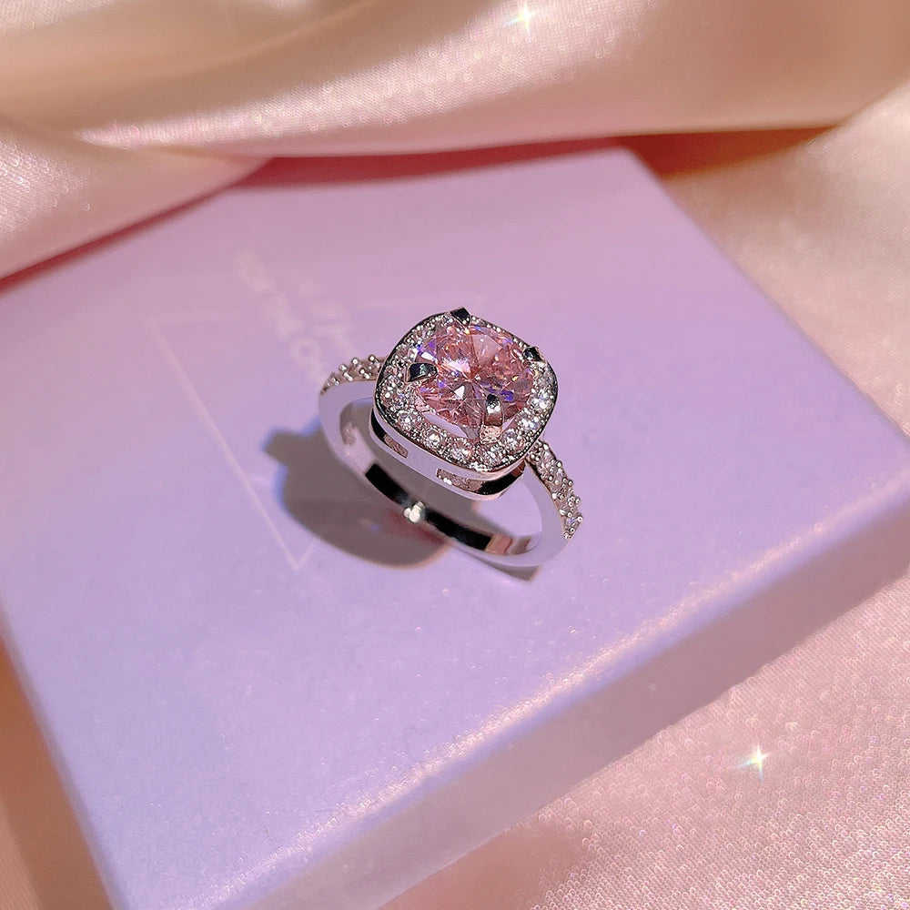 Classic 925 Silver Pink Zircon Engagement Ring