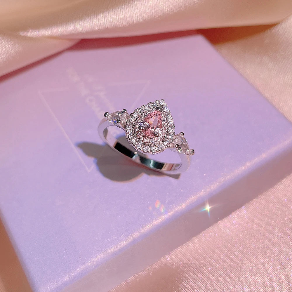 Classic 925 Silver Pink Zircon Engagement Ring