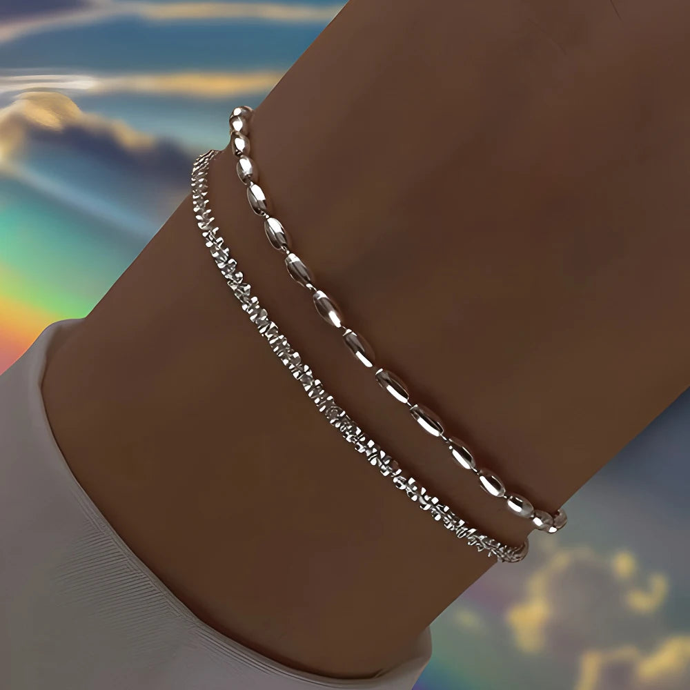 Shiny Silver Heart Chain Bracelets Set